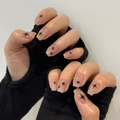 Y2K nude pink square press-on nails with silver glitter and black star patterns - Nude Pink Glitter Black Starburst Style (JP2760)