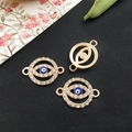 Three golden evil eye connector charms with sparkling rhinestones for DIY jewelry making - KC Gold - Round Evil Eye Connector - 19x13mm