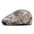 Artistic tie-dye flat cap in vintage blue and green tones with textured cotton-linen fabric - Colorful 1