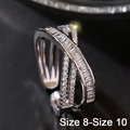 Silver geometric X-ring with pavé set zircon crystals available in size 8 to 10 - Q863 White Gold Large (Size 8-10)