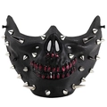 Halloween Nietenschädel Halbmaske mit roten Strass-Zähnen für Maskeradenpartys - Verstellbar / Schwarz