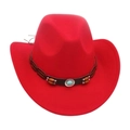Klassieke rode wollen cowboyhoed met lederen band en turquoise accent versiering - Rood