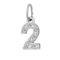 Polished silver stainless steel number 2 pendant with zircon stones for jewelry DIY - Number 2(ZP39295) / Steel