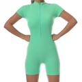 Combinaison de sport côtelée vert menthe à manches courtes et fermeture éclair - Vert