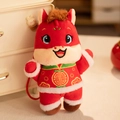 Red plush horse zodiac mascot keychain in festive Chinese outfit for Lunar New Year gift - Horse Pendant - Round Tang Suit / 10-15cm