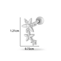 Silver flower stud earring with zircon inlay and ball screw back, size 1.21cm by 0.72cm - Double Flower (0186-7# Silver)