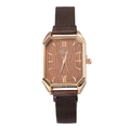 Elegante eckige Quarzuhr für Damen in Roségold mit braunem Holzzifferblatt und Milanaiseband - Kaffeebraun
