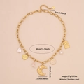 Collar de luna en acero dorado con perlas barrocas y dijes de piedra rosa - Estilo Multielemento Corazón Sol Cruz (4#)