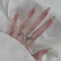 Short press-on nails in bean paste color gradient with rhinestones and star charms - Z659 Starry Rain Falls / Nail Glue Version