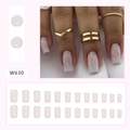 White marble pattern press-on nails with gold glitter tips in mid-length square shape - W630 Marble Texture (W630)