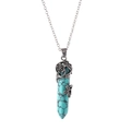 Silver-plated necklace with turquoise hexagonal crystal pendant and floral filigree wrap - Turquoise