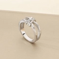 Detailed view of silver knotted ring with sparkling rhinestones and shiny finish - 9mm Steel Color Knot Inlaid Style (KR111012-K)