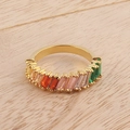 Golden ring with rainbow gradient rectangular gemstones in a 45-degree angle view - US 6 / Style 4 (Prong Gradient)