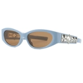 Y2K oval sunglasses in light blue frame with silver star metal detail and brown lenses - Blue Frame Tea Lens