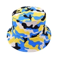 Outdoor camouflage bucket hat with yellow and blue graffiti pattern for sun protection - One Size / Blue and Yellow Camouflage