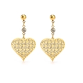 Elegant gold hollow heart drop earrings with sparkling diamonds in a minimalist design - Gold