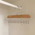 Solid wood wardrobe organizer with 10 metal U-shaped hooks for camisoles and ties - 1 Piece / 8 Hooks / Natural Wood Color
