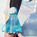 Close-up of badminton-shaped 300ml plastic water bottle with carry strap and color box - 300ml / Blue