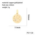 Detailed view of gold plated starburst pendant with dimensions and 2.8mm hole size - Round Starburst (P01128)