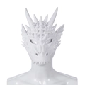 Detailed white 3D dragon mask with intricate scales and horns for Halloween costumes - One Size / White