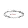 Elegant silver tennis bracelet with 3x3mm square-cut cubic zirconia stones for women - White Gold (103)