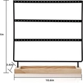 Black 3-tier earring organizer with wooden base, 11x10.6 inch size metal jewelry stand - Slotted 69 Holes Black