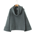 Dark grey oversized turtleneck knit sweater with wide folded cuffs and dropped shoulders - One Size / Dark Gray