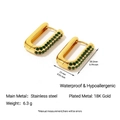 U-shaped stainless steel earrings in 18k gold plating with inset green gemstones - U-Shaped Side Row Green Stone Style (YE38_2)