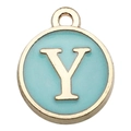 Sky blue enamel letter Y pendant charm with golden frame for DIY jewelry making - Double-Sided Letter Y / 1 Piece (12x14mm) / Green