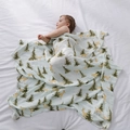 Bamboo cotton muslin swaddle blanket with green forest deer and pine tree print - Forest Deer