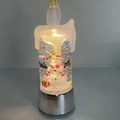 Christmas LED candle light with silver base featuring snowman and reindeer inside - Small Water Candle Silver Snowman