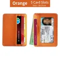 Orange lychee pattern PU leather card holder with 5 slots and a clear ID window - Orange
