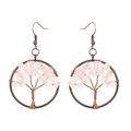 Detailed wire-wrapped Tree of Life earrings with rose quartz crystals and bronze hooks - Antique Copper + Rose Quartz