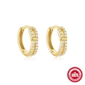 Luxurious S925 sterling silver huggie hoops with golden finish and rows of white zircons - Single Row Pavé Style (Gold #4)