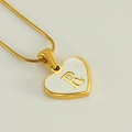 Gold stainless steel heart necklace with pearl shell inlay and letter R on snake chain - Letter R
