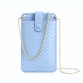 Petit sac de téléphone bleu clair à motif tissé avec chaîne dorée et rabat magnétique - Bleu