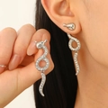 Orecchini a serpente in argento con zirconi bianchi per gioielli di moda da donna - Pendente a Serpente Lungo (1569)