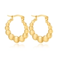 Detail of gold beaded hoop earrings with a polished metallic finish on white background - Beaded Linked Round Style (C046)