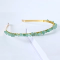 Handmade gold metal headband with natural green crystal stone fragments for wedding gift - Single Row / Aventurine-Single Row