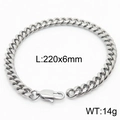 Heren hiphop Cubaanse schakelarmband in zilverkleur 220x6mm met karabijnsluiting - Stijl A-6mm-220mm(KB165946-ZZ)
