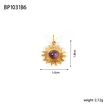 Detail of sun shaped stainless steel pendant with purple stone, 1.62cm x 1.88cm specs - BP1031B6 (Gold with Purple Stone)