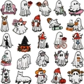 Set of 25 cute cartoon ghost embroidery patches with various Halloween lifestyle poses - Set B 25 Pieces