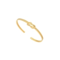 Goldener Edelstahl-Armreif mit gedrehtem Knoten und feiner Glitzersand-Struktur für Damen - Doppellinien-Knoten mit Gittertextur / Gold