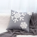Grey Christmas pillow cover with white snowflake embroidery on a cozy knitted blanket - Towel Embroidered Grey Snowflake/Grey