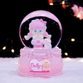 Pink fairy castle crystal ball with cartoon girl and piglet on a resin base - Medium 80 Light + Music / 8015 Pink