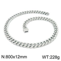 Polished silver stainless steel Cuban chain necklace, 12mm width and 800mm length - Silver Necklace 800x12mm