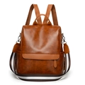 Zaino retrò in pelle PU marrone con texture vintage e tracolla a righe staccabile - Marrone