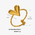 Minimalist golden heart stainless steel ring with textured band and adjustable design - Gold