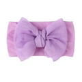Purple nylon baby turban headband featuring a large soft chiffon bow on white background - Purple