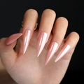 Elegant long stiletto press-on nails in solid nude pink with high-gloss mirror finish - Mirror Glossy Nude Pink Stiletto Style (DIY34)